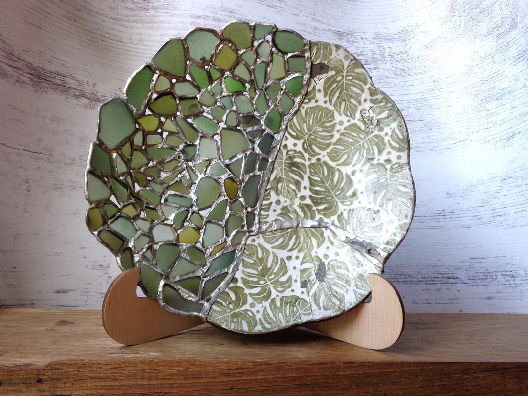 Sea Glass Inlay Pottery Bowl, Tiffany Stained Glass, Kintsugi Art ...