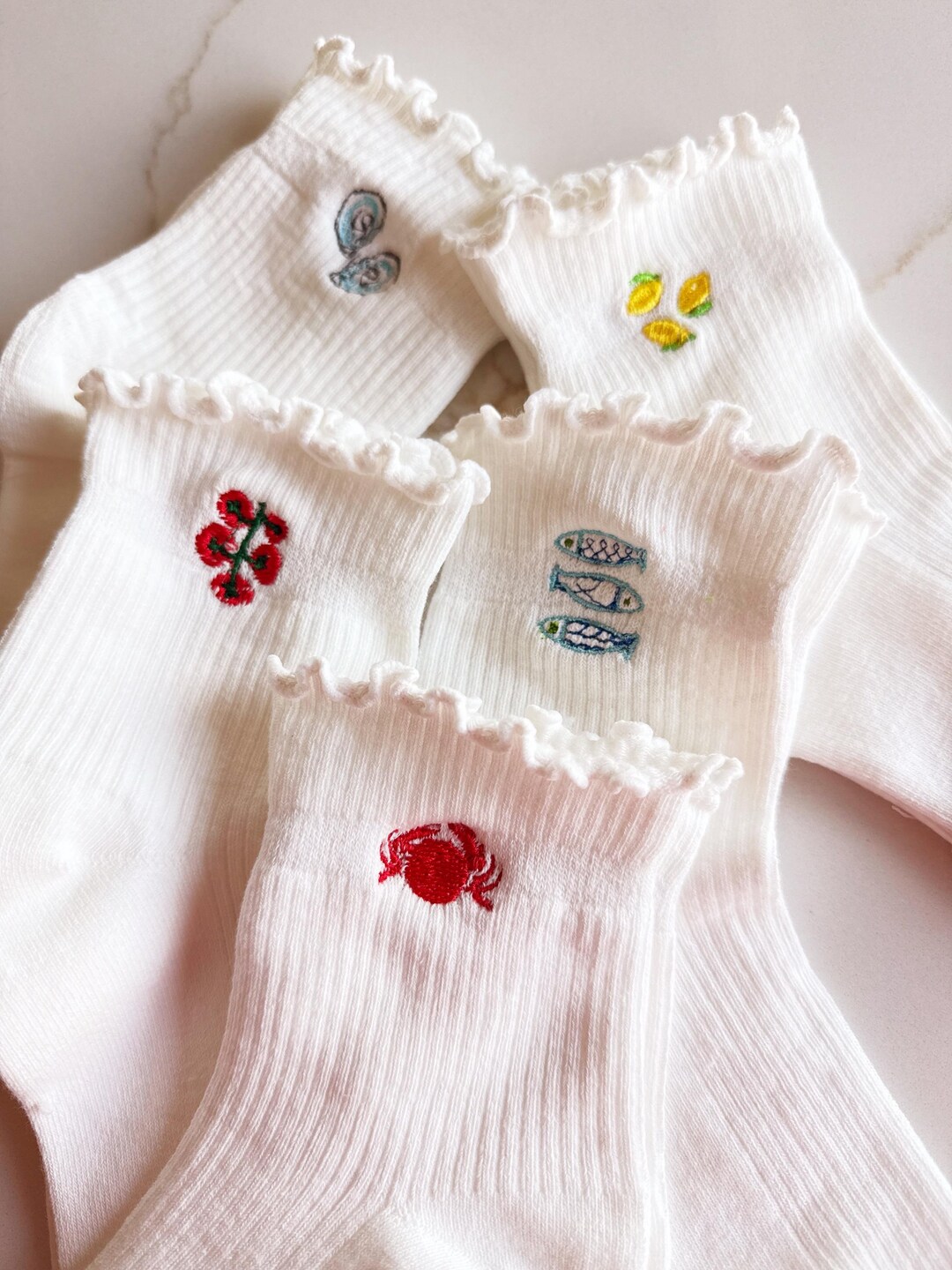 Embroidered Italian Summer Ruffle Socks - Etsy