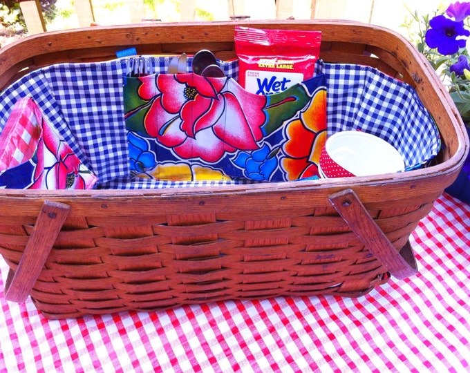 Picnic Basket Tote Blue Flowered Picnic Basket Liner With Etsy