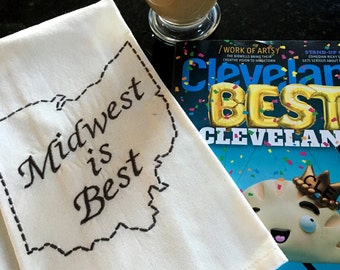 Midwest is Best Embroidered Tea Towel - Ohio Tea Towel