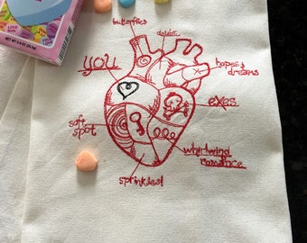 Anatomical Heart Valentine's Tea Towel - Valentine's Kitchen Towel