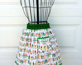 Irish St. Patrick's Day Print Gathered Skirt Apron - Bottles Print Novelty Apron
