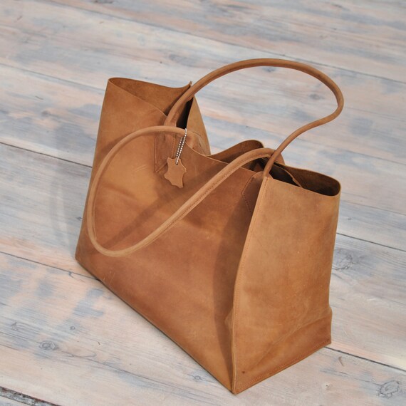 Items similar to KK's Bag A big comfy unique pull up leather bag