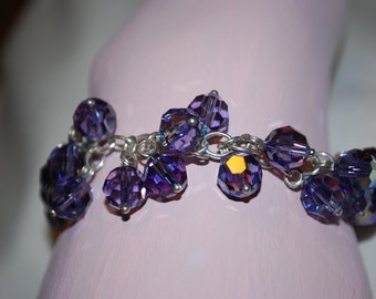 Womens Purple Swarovski Crystal Charm Bracelet