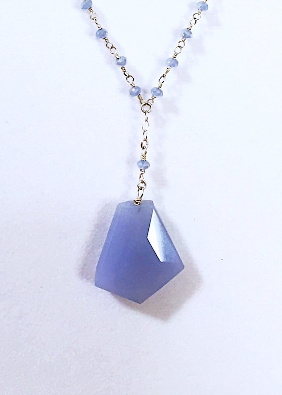 Blue Chalcedony Drop Necklace Etsy Ireland