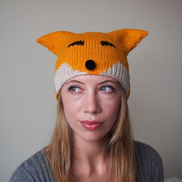 fox hat knitting pattern - pattern for women men girls boys - fox beanie pattern