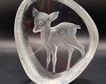 Vintage Mats Jonasson Lead Crystal Fawn Glass Sculpture Paperweight Sweden