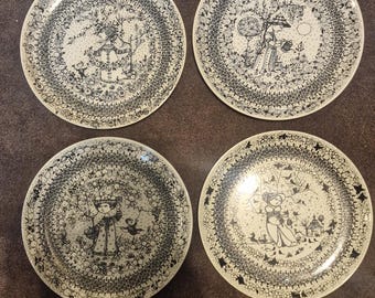 Vintage Bjørn Wiinblad "The Seasons" plates. All four. Complete. 3053-1279. Nymølle Denmark.