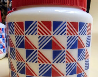 Vintage 80s Milk Glass Arcopal Pyrex Esso Mobil promotional kitchen storage jar