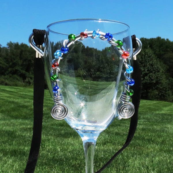 Wine Glass Holder Necklace- Beaded and Wired