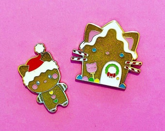 Gingerbread Cat and Gingerbread House Pin