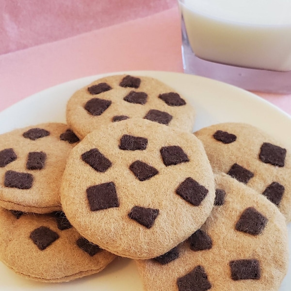 Chocolate Chip Cookies, Felt Food Pretend Play, set of 3