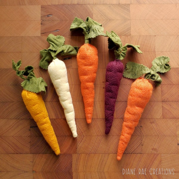 Felt Carrot, Rainbow Carrot Bunch, Pretend Play Kitchen