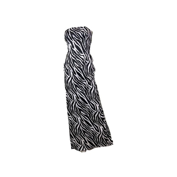 Zebra Print Satin Rhinestone Tuxedo Gown