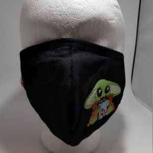 Chibi Baby Boba fan art The Mandalorian star wars inspired 3-ply cotton face mask with ear loop adjusters image 4