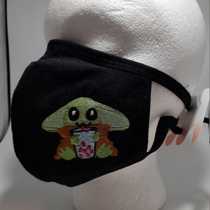 Chibi Baby Boba fan art The Mandalorian star wars inspired 3-ply cotton face mask with ear loop adjusters image 5