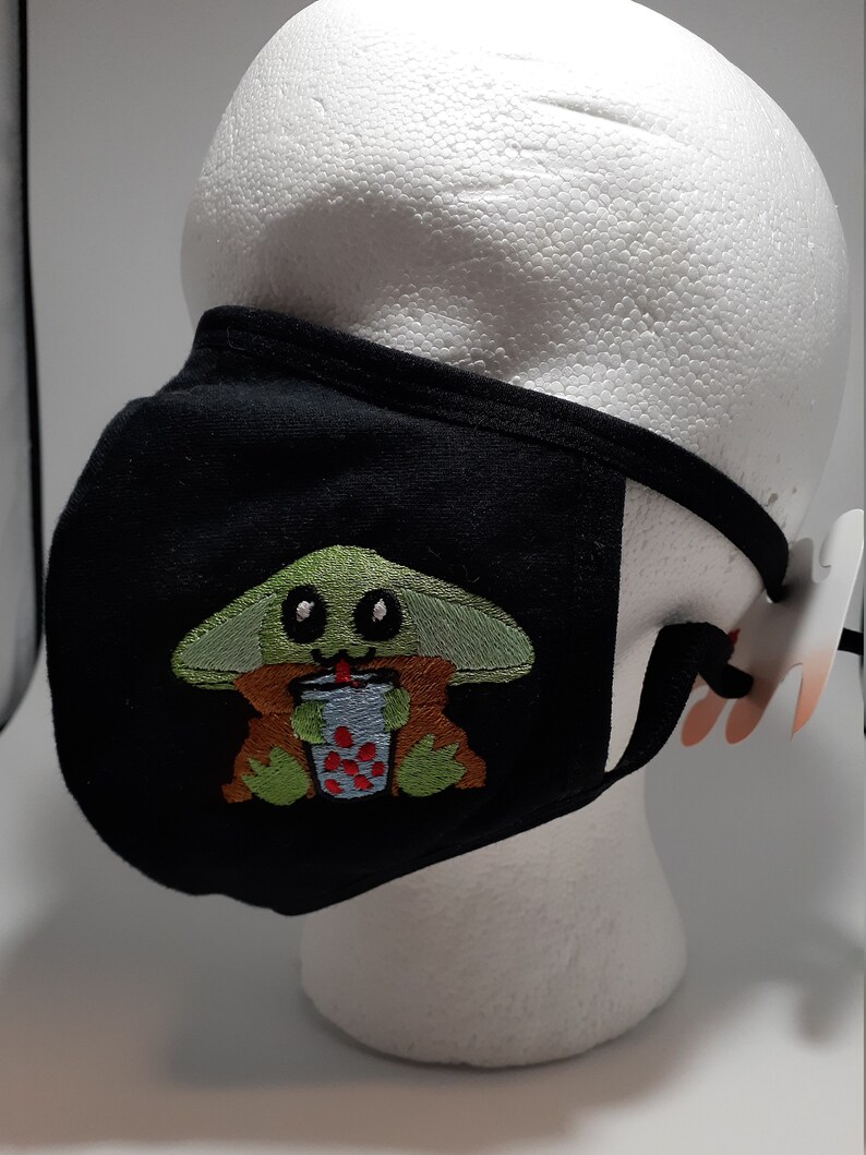 Chibi Baby Boba fan art The Mandalorian star wars inspired 3-ply cotton face mask with ear loop adjusters image 5