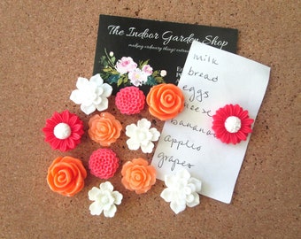 Office Supply Kitchen Decor Girls Room Flowers Magnets Rhinestones White Dusty Rose Champagne Rhinestone Peach Small Gifts 12 pc