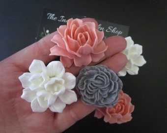 Office Supply Kitchen Decor Girls Room Flowers Magnets Rhinestones White Dusty Rose Champagne Rhinestone Peach Small Gifts 12 pc