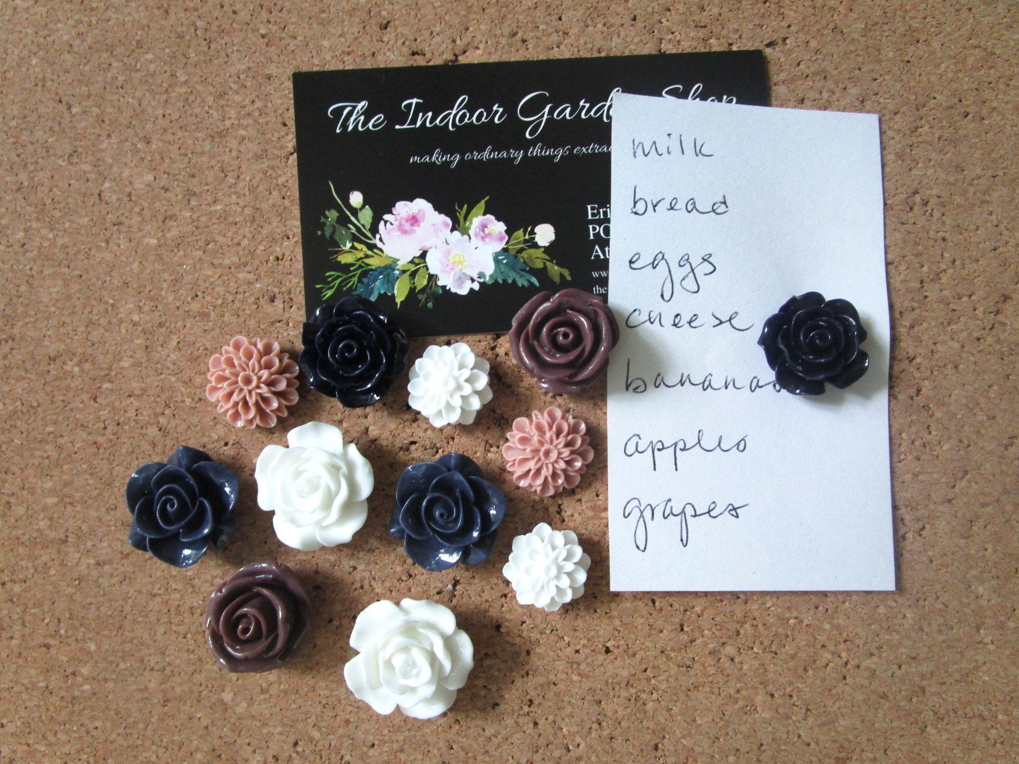 Flower Thumbtack Set 12 Pc Pushpins Neutrals Office Supply Etsy