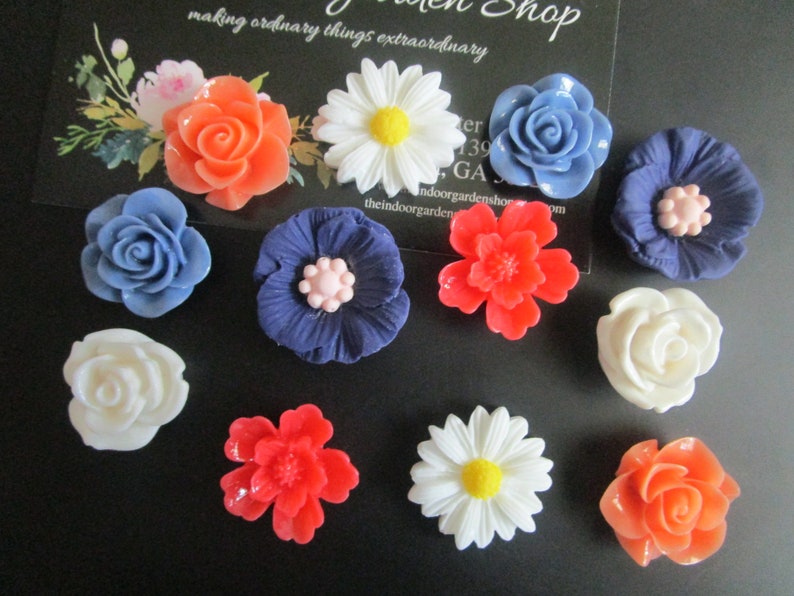 White 12 Flower Magnets Navy Locker Magnets Magnet Set Cute Office Supply Coral Co-Worker Gift Cubicle Decor