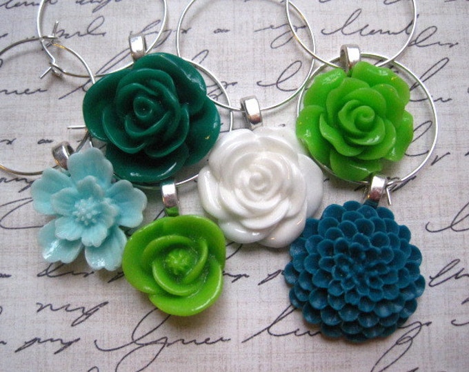 Flower Wine Charms Pretty Wine Glass Charm Set Wine Charms Etsy