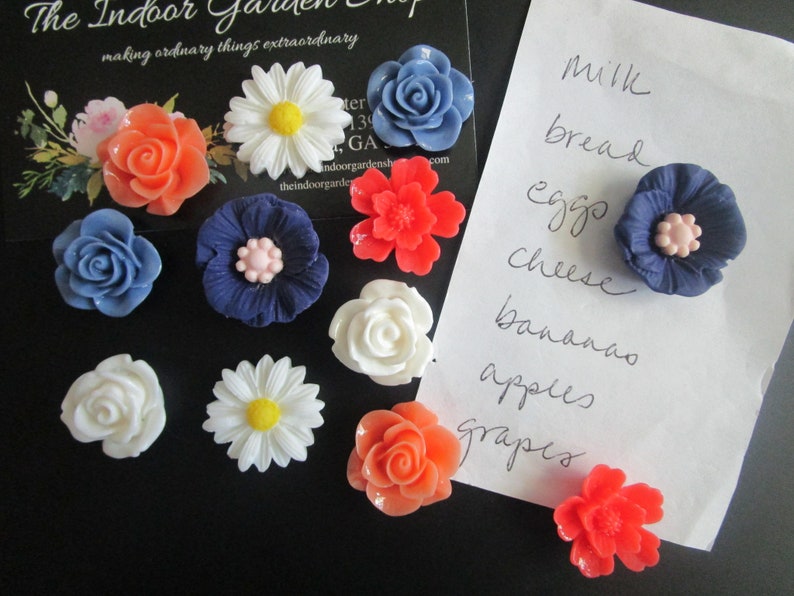 White 12 Flower Magnets Navy Locker Magnets Magnet Set Cute Office Supply Coral Co-Worker Gift Cubicle Decor