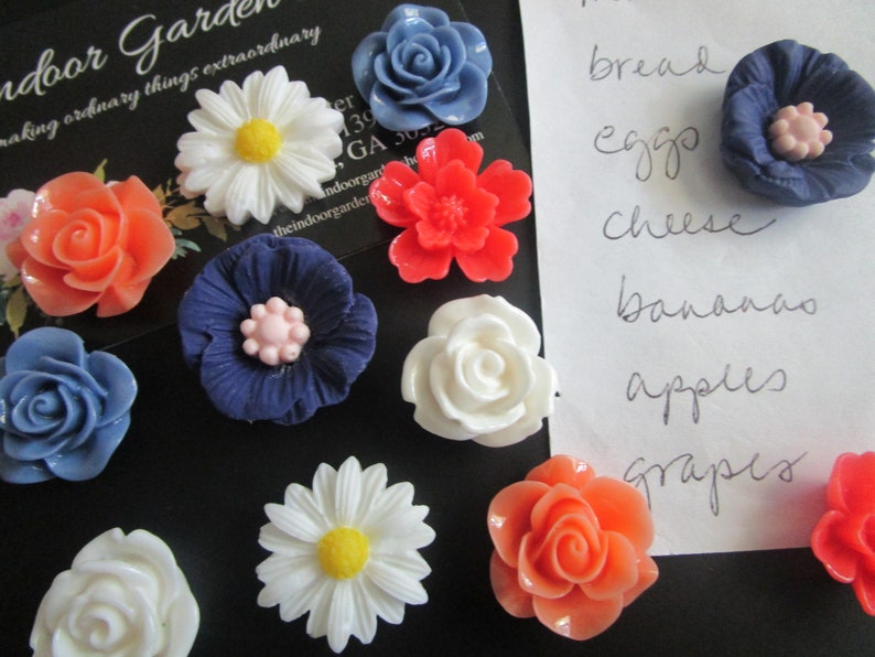 White 12 Flower Magnets Navy Locker Magnets Magnet Set Cute Office Supply Coral Co-Worker Gift Cubicle Decor