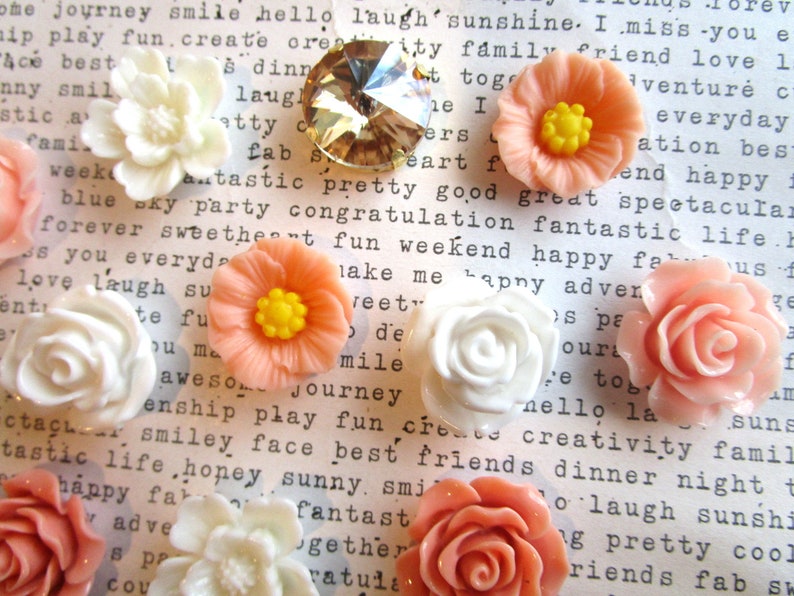 Office Supply Kitchen Decor Girls Room Flowers Magnets Rhinestones White Dusty Rose Champagne Rhinestone Peach Small Gifts 12 pc