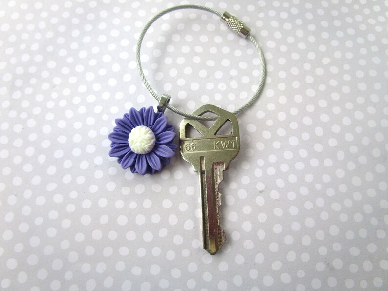Accessory Gift under 10 Cable Keychain Purple Sunflower Key Chain Stocking Stuffer