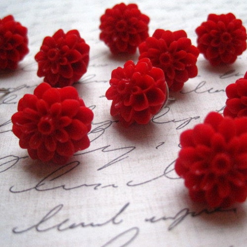 Red Flower Thumbtacks / 12 Corkboard Push Pins / Mum Thumbtack Etsy