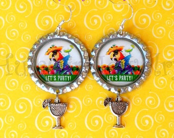 Jimmy Buffett Inspired, ParrotHead, Lets Party, Fun, Margaritaville, Parrot Head Bottle Cap Earrings