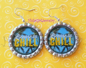 Jimmy Buffett Inspired, ParrotHead, License to Chill, Fun, Margaritaville, Parrot Head Bottle Cap Earrings