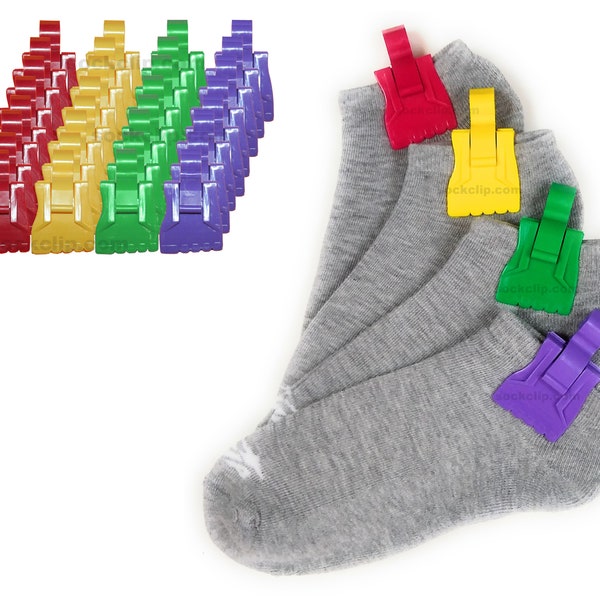 Amazing Sock Clip Sock Holder, Made in U.S.A. Laundry Time Saver, Washer-Dryer Safe, Rainbow Color Assorted 32 Clips, (8 Each of 4 Colors)