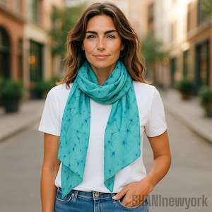 Scarf, Silk scarf,Blue color silk scarf.Hand made long silk scarf.Batik scarf,Light blue & navy blue silk scarf.Holiday gift