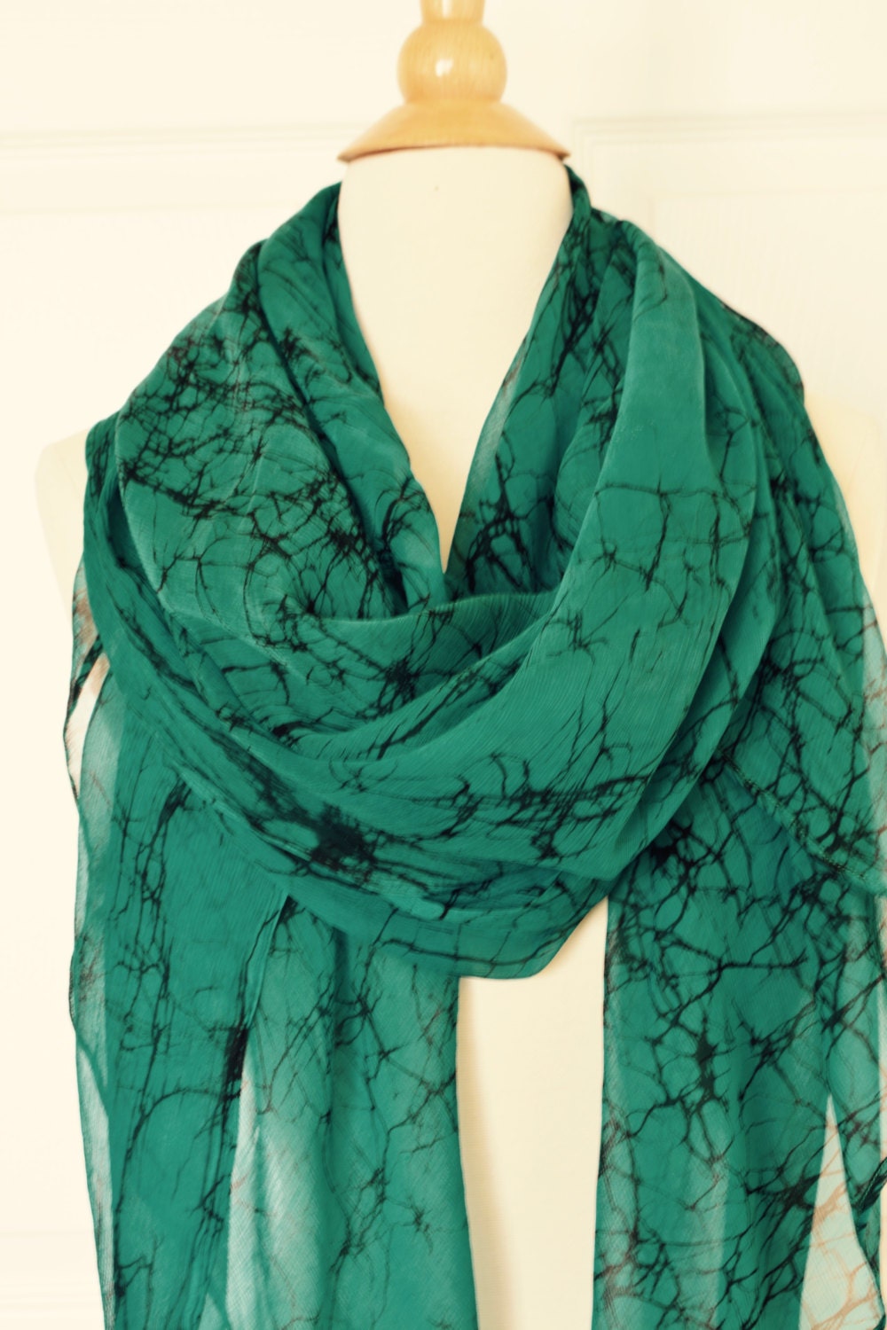 silk green scarf hand dyed silk chiffon scarf light weight | Etsy