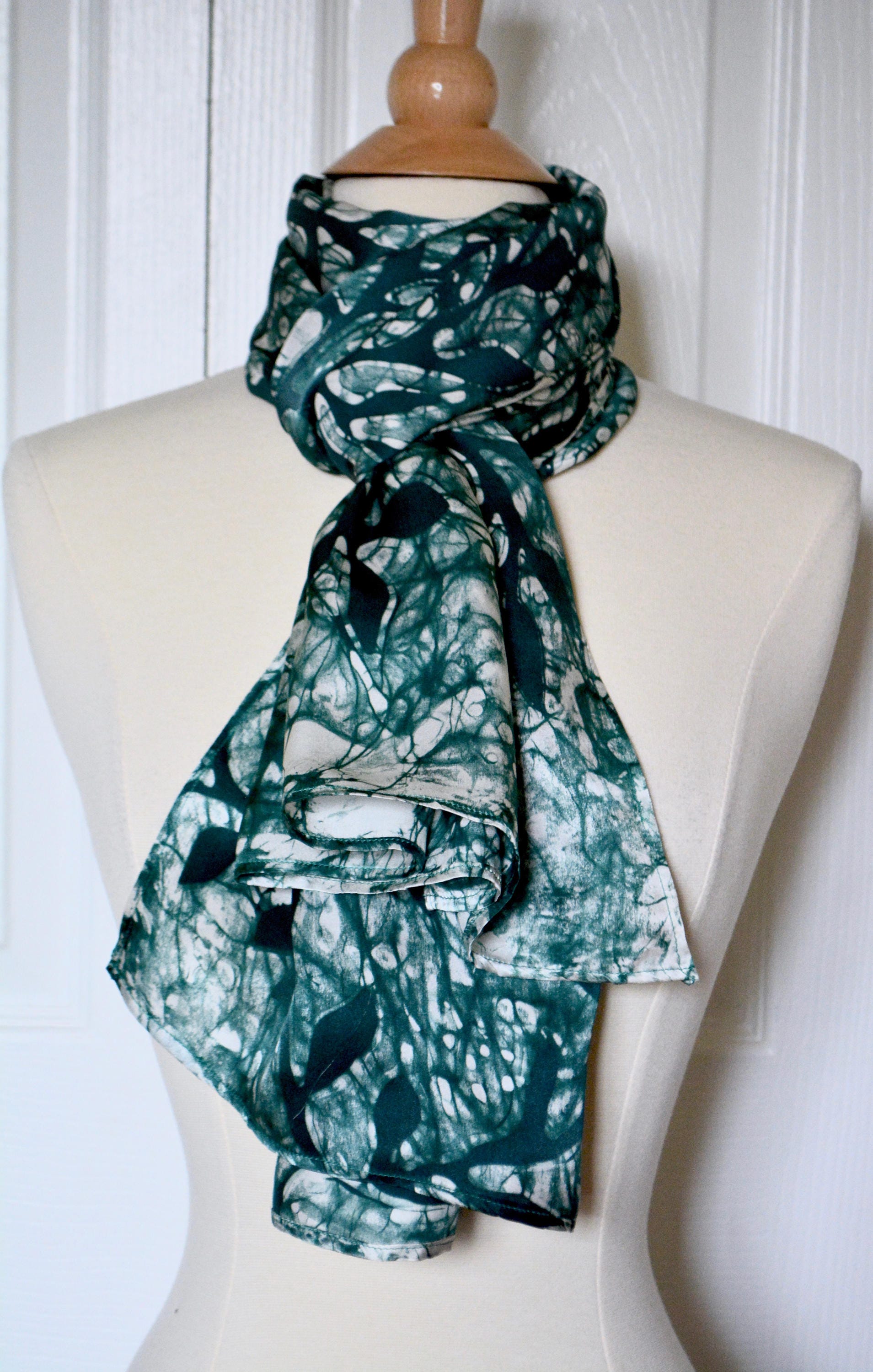 Silk Scarf Green Scarf Batik Scarf Hand Painted Silk - Etsy