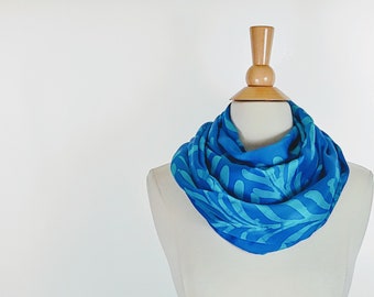 silk scarves,Batik clothing, Blue color scarf, Batik scarf, Hand made silk scarf, silk blue scarves, long scarf, leaf print, gift for her.