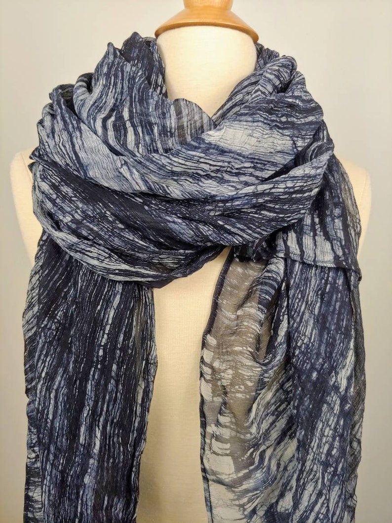 Sarong Scarf, Sheer Silk Batik Sarong Wrap, Grey Shaded Scarf, Striped