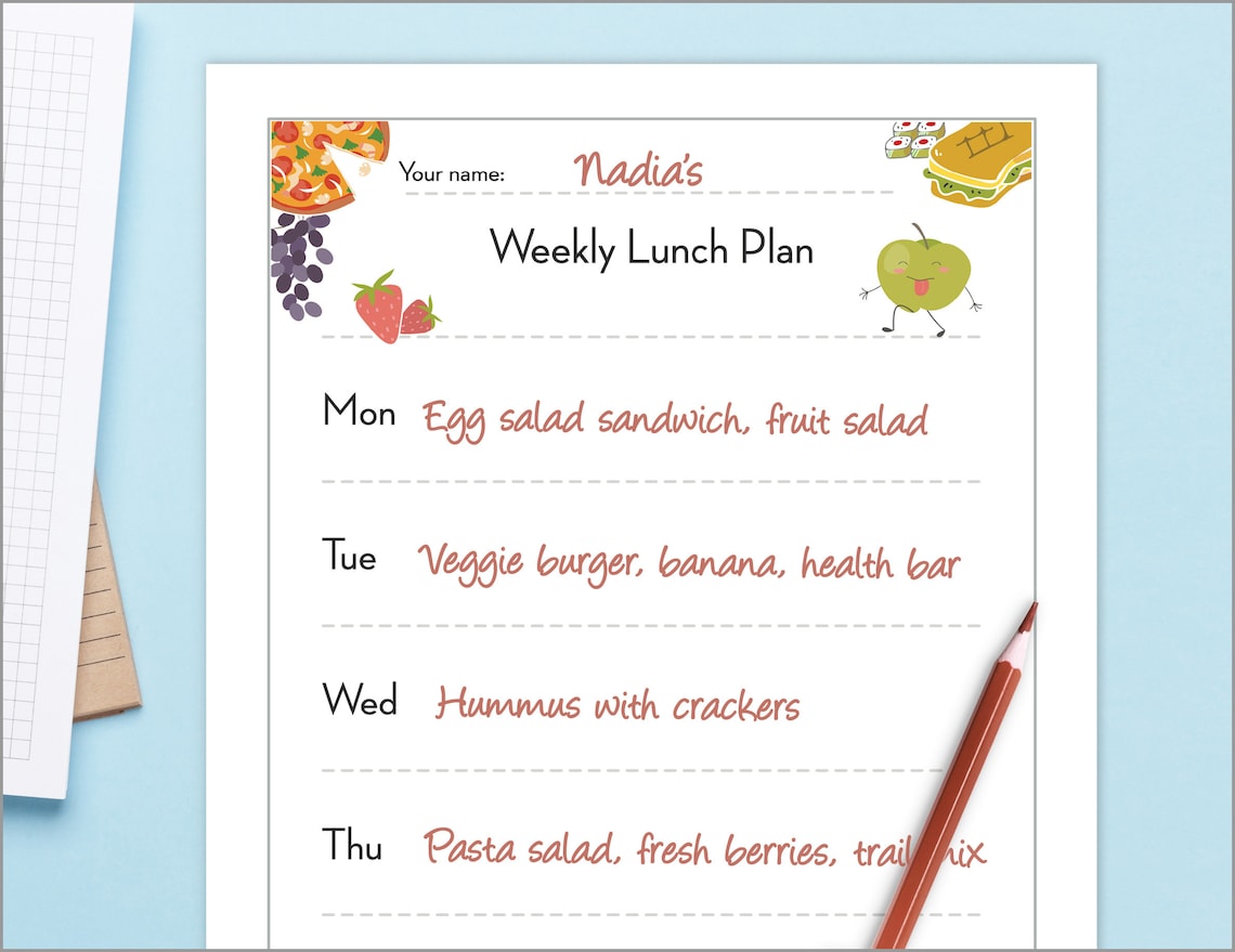 Kids Printable + Editable Weekly Lunch Planner | Simple Kids School ...