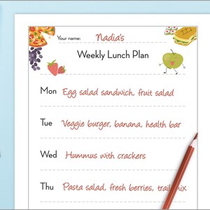 Kids Printable + Editable Weekly Lunch Planner | Simple Kids School ...