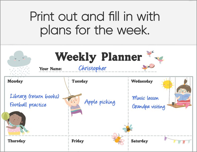 Printable Weekly Schedule Simple Kids School and Activity - Etsy