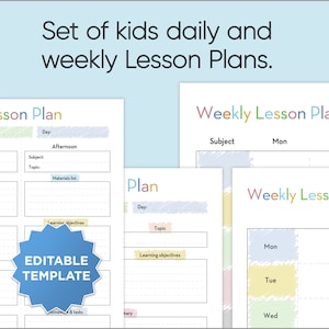 Editable Daily & Weekly Lesson Plan Templates, Lesson Planner Printable, Homeschool Teacher Planner, Weekly, Daily Plans, Academic