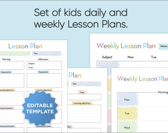 Editable Daily & Weekly Lesson Plan Templates, Lesson Planner Printable, Homeschool Teacher Planner, Weekly, Daily Plans, Academic