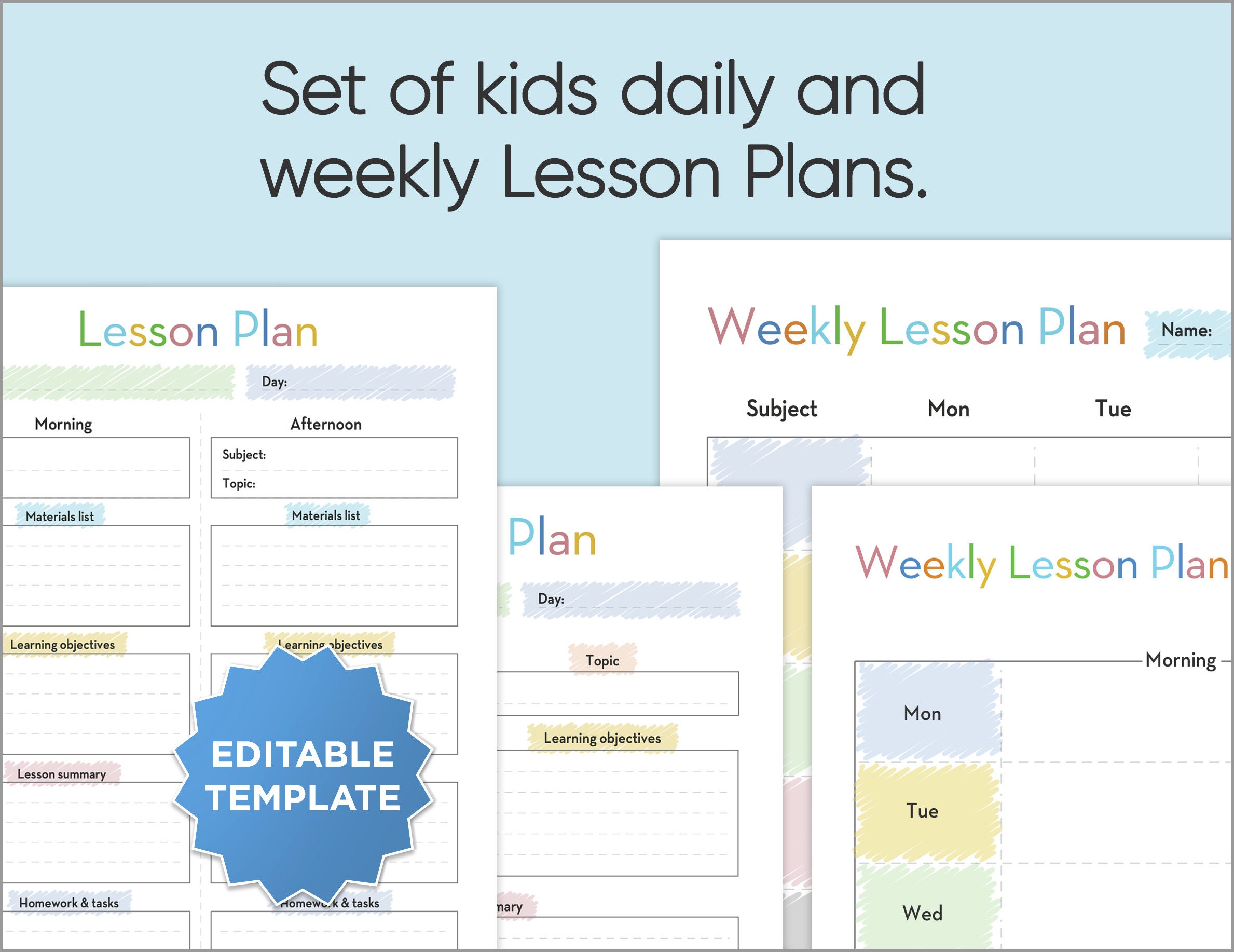 Editable Daily &amp; Weekly Lesson Plan Templates, Lesson Planner Printable ...