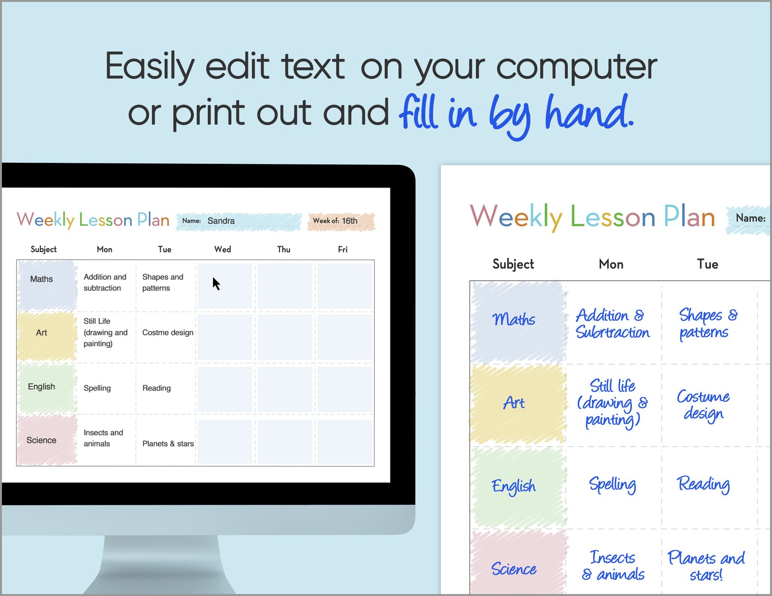 Editable Daily &amp; Weekly Lesson Plan Templates, Lesson Planner Printable ...