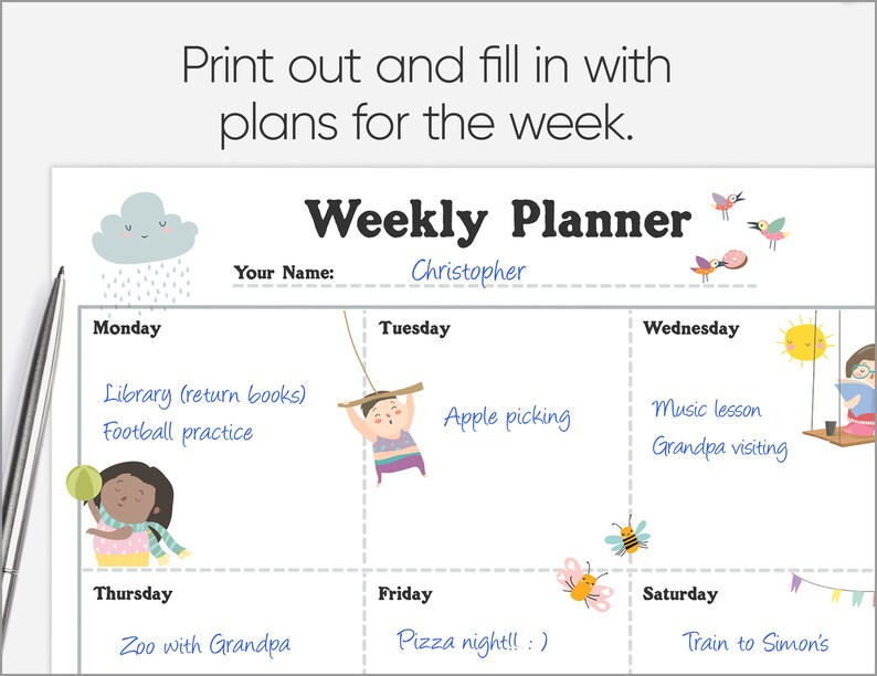 Printable Weekly Schedule | Simple Kids School and Activity Planner ...