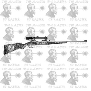 Rifle de caça com escopo de alto detalhe ornamentado, arquivo digital SVG pronto para laser para Glowforge ou outro gravador a laser