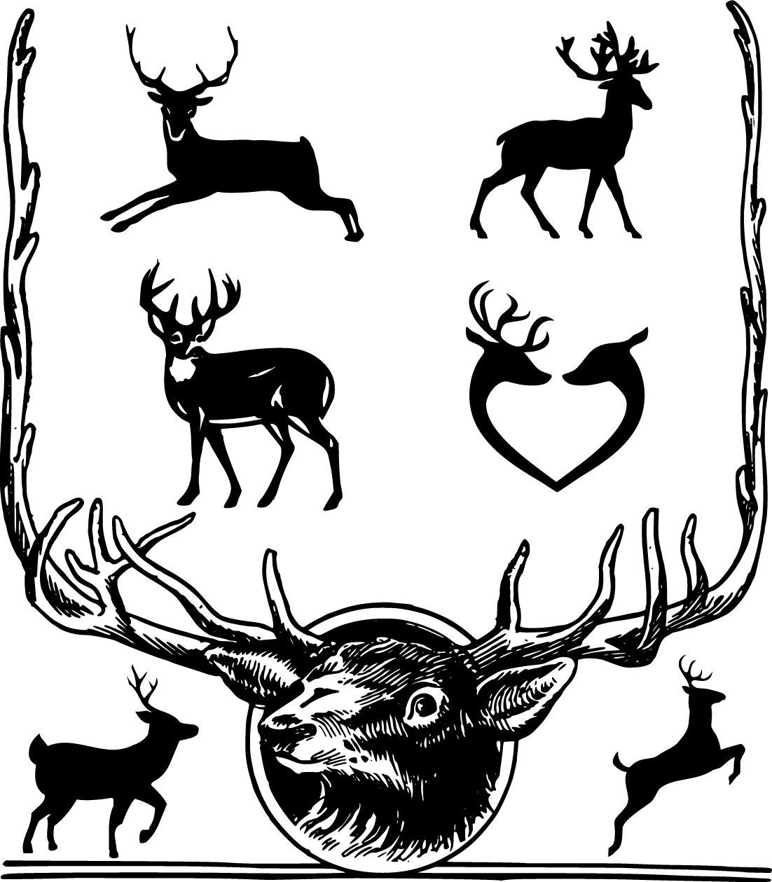 14 Deer Line Art Collection of SVG Vector Digital Image Files for Laser ...