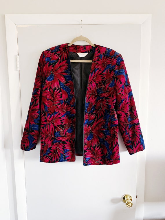 Tropical Jungle Print Velvet Blazer - image 1